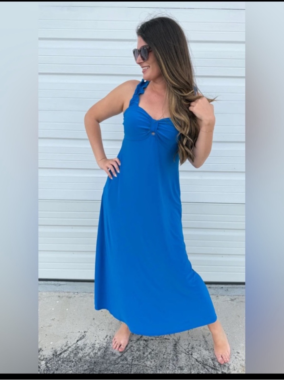 Sew In Love Bright Blue Ruffled Strap Maxi Dress